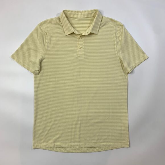 Lululemon Polo Shirt Mens L Large SLIM Fit Pale Yellow Gray Striped Short Sleeve - Picture 2 of 10